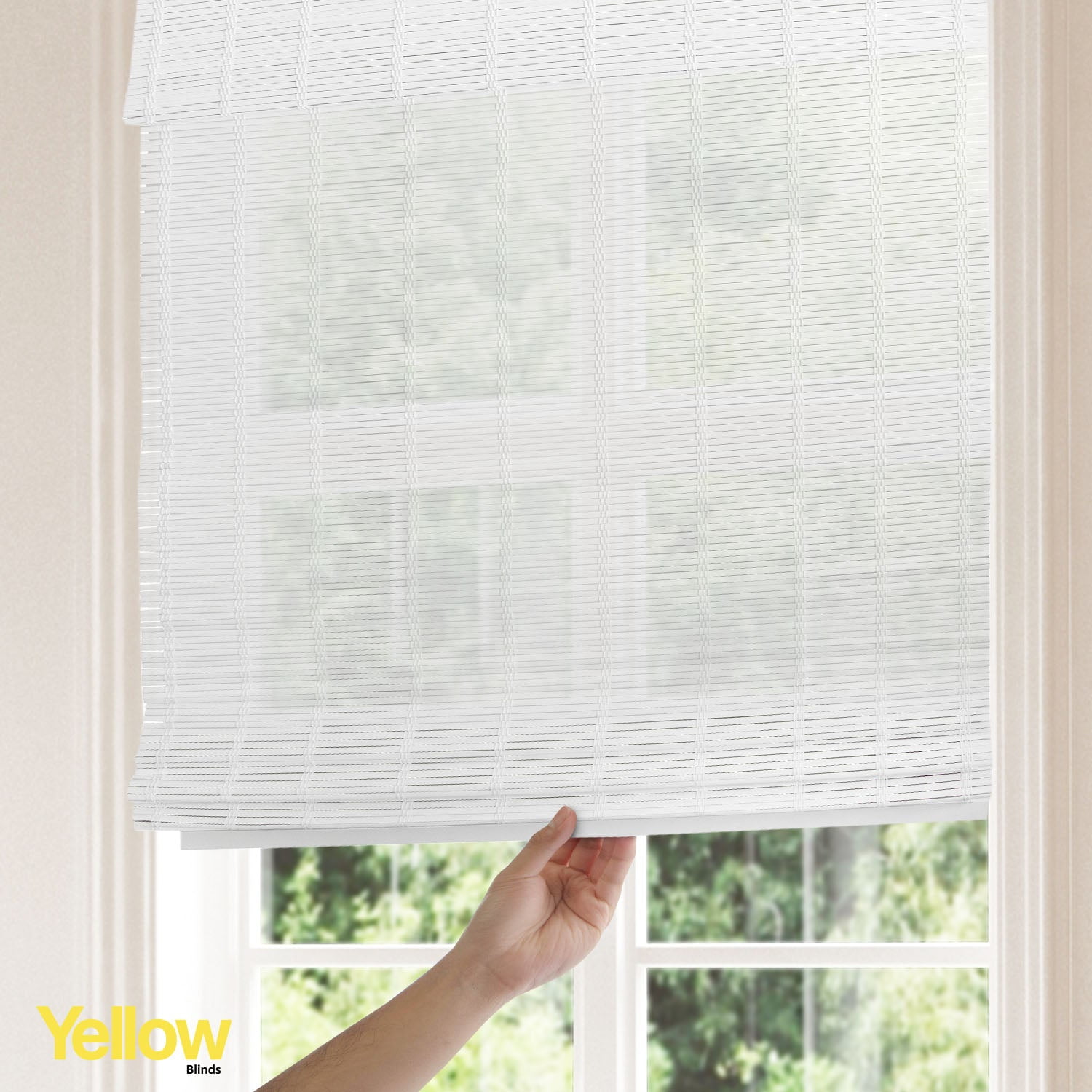 Yellow Blinds 29"W x 64"H Natural Woven Cordless Light Filtering Bamboo Roman Shades for Window, Vanilla
