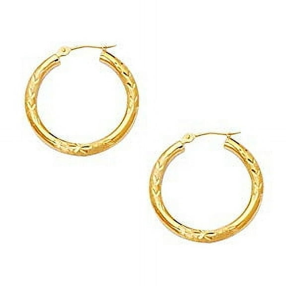 Jewelstop 10K Yellow Gold Tubular Diamond Cut Shiny Round Hoop Earrings - 1.3gr, 3mm