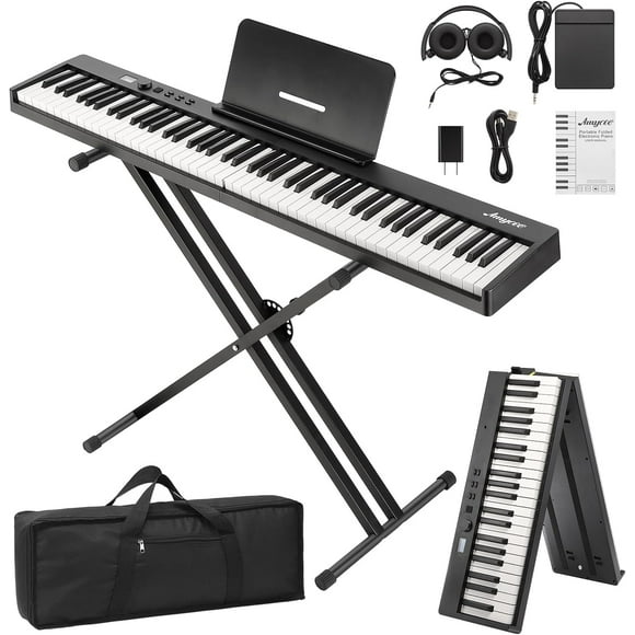 Folding Piano Keyboard,Portable Piano Keyboard 88 Keys for Beginner,Full Size Digital Piano with Piano Stand,Sustain Pedal,Headphones, Handbag, Bluetooth, USB MIDI for Beginner,Kids,Adult