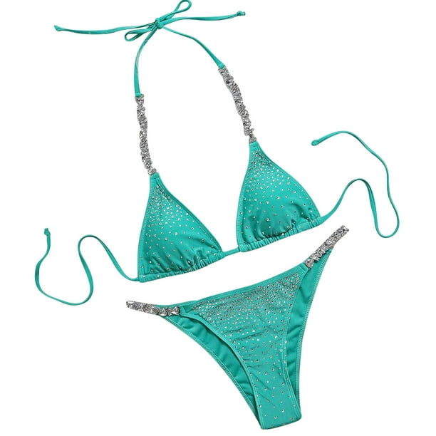 Bikini para mujer, cómodo, con escote en V profundo, con cordones de metal, traje de baño para mujer, traje de baño de talle alto OAVQHLG3B Store lin121212