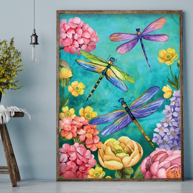 Cuadros Decorativos Kit de pintura de diamantes para manualidades, flores de libélula, taladro cuadrado completo, decoración colgante para el hogar Ndcxsfigh Nuevos Originales
