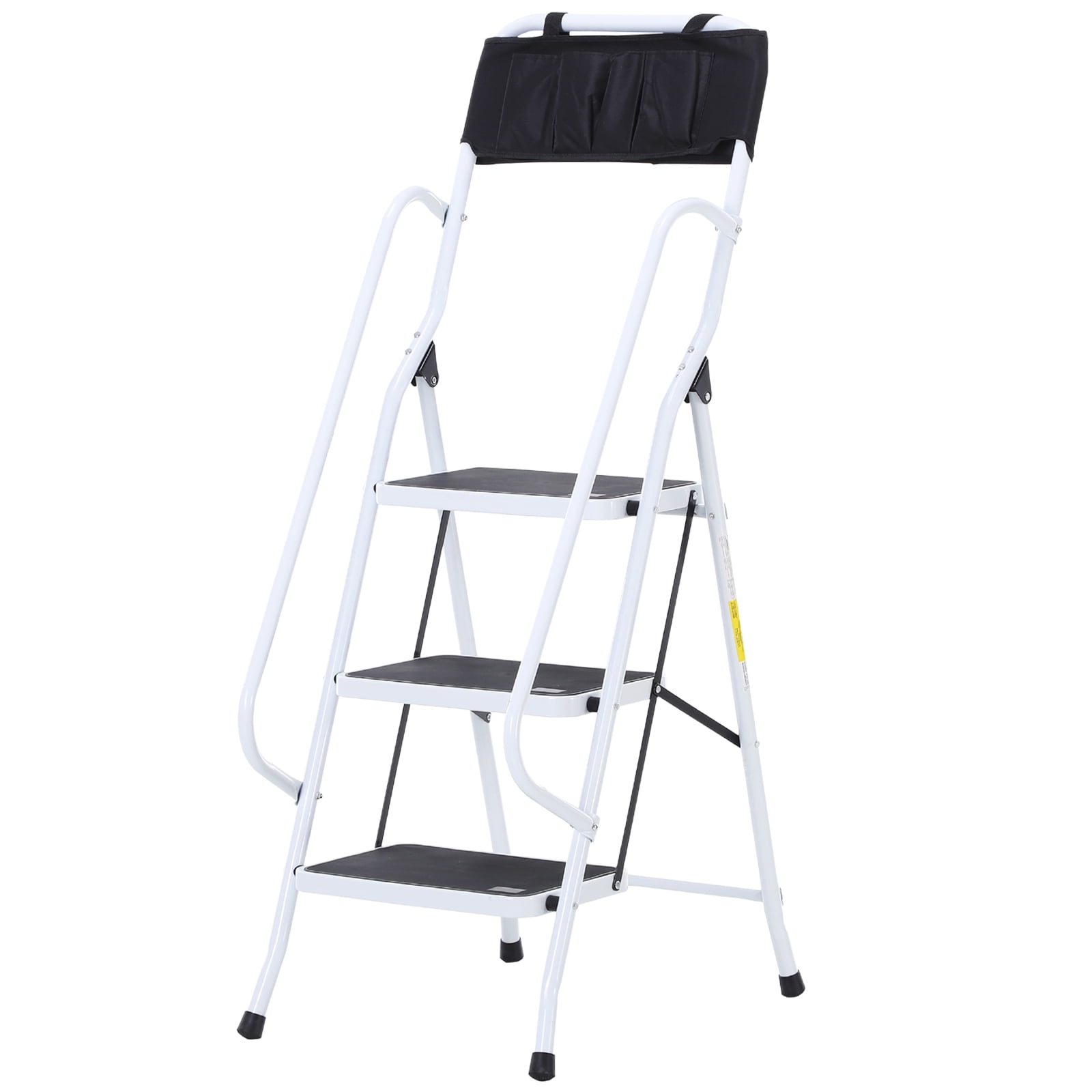 Folding 3 Step Stool Ladder with Safety Rails and Tool Bag