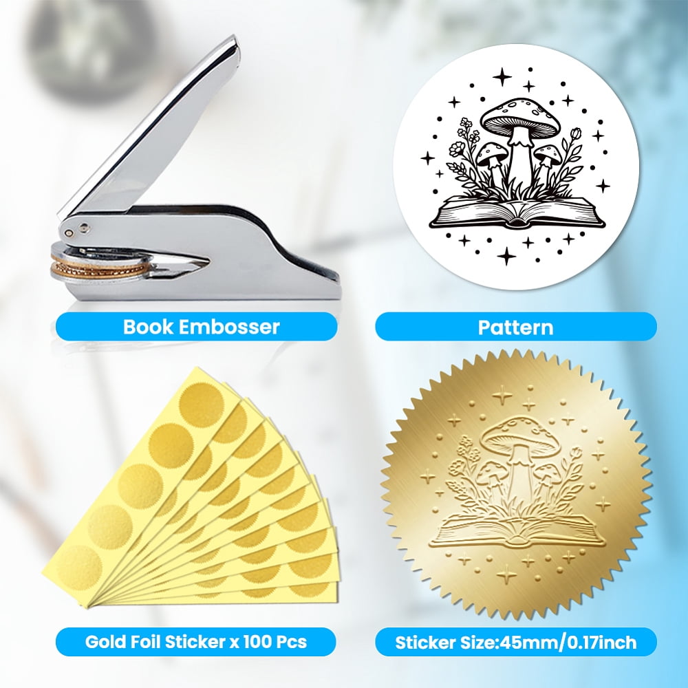 Book Embosser Personalized Mushrooms and Books Pattern Book Stamp Durable Library Stamp with Handle Set DIY
