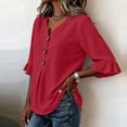 thumbnail image 6 of Women's Casual 3/4 Sleeve Button Blouse Solid Color Top Pullover, 6 of 7