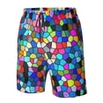 thumbnail image 4 of Pofeuu Colorful Tie Dye Stained Glass 2 Prin Men's Swim Trunks Quick Dry Bathing Suit Swimming Board Shorts Mesh Lining Beach Swimwear-Small, 4 of 6