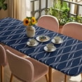 thumbnail image 3 of Wavy Lines Table Cloths for 8 Foot Rectangle Tables, Abstract Minimalist Pattern Navy Blue Patio Waterproof Elastic Fitted Tablecloths, Washable Rectangular Table Cover for Camping, 3 of 8