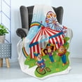 thumbnail image 4 of Circus Soft Flannel Fleece Blanket, Circus Scene with Clowns on Grass Rainbow Ferris Wheel Happy Bubbles Childhood Theme, Cozy Plush for Indoor and Outdoor Use, 60" x 80", Multicolor, by Ambesonne, 4 of 5