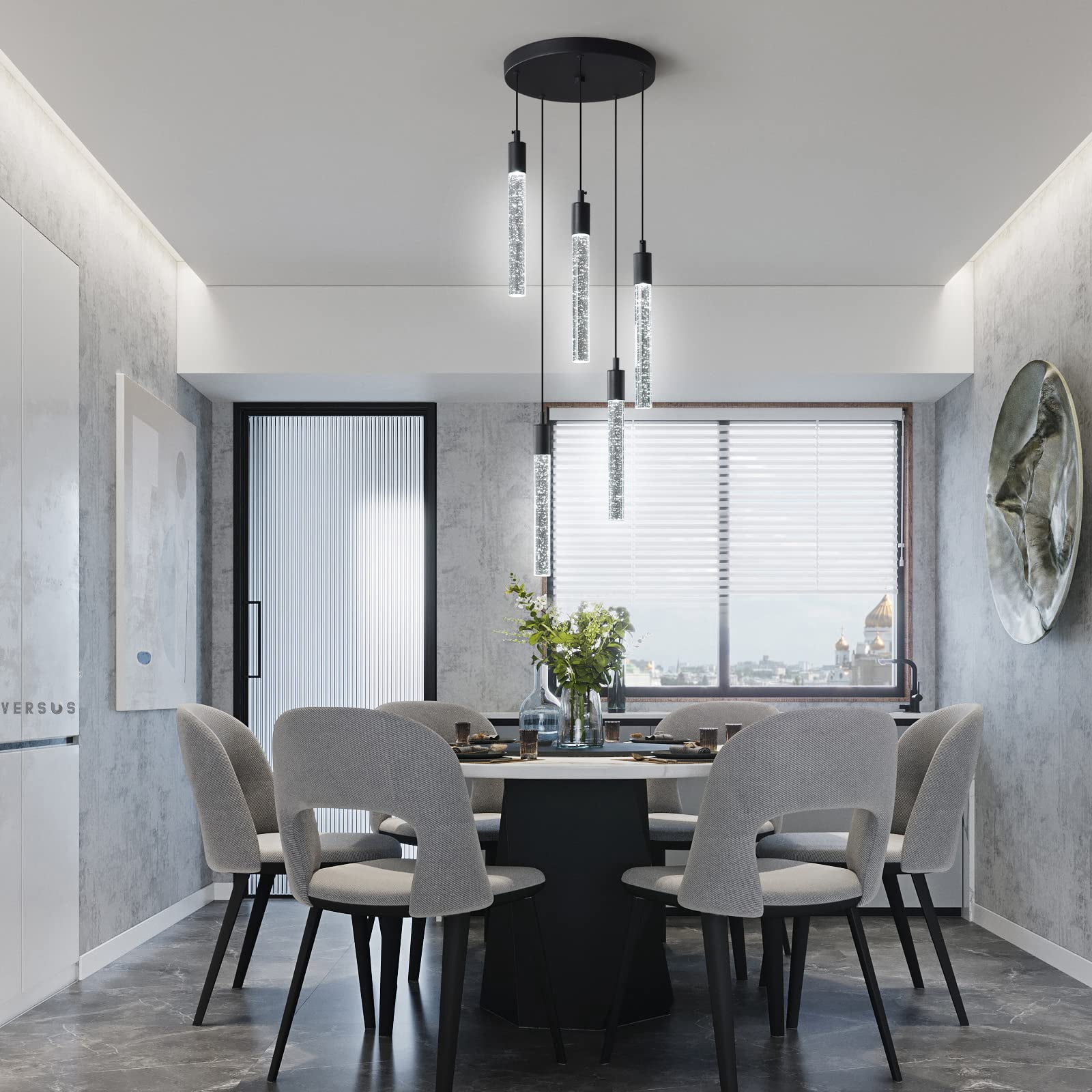 ZHLWIN 5-Light Modern Light Fixture Kitchen Island Pendant Light Dimmable LED Black Mini Pendant Lighting Dinning Room Living Room Kitchen Black Pendant Lights