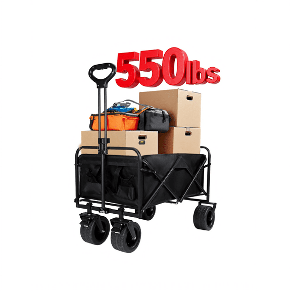 LIXI Folding Cart, 551 lbs Load Capacity, 300L Utility Wagon Ideal for Camping and Shopping,Black