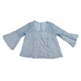 thumbnail image 2 of Camisa de ganchillo informal para mujer, cuello en V, mangas largas acampanadas, blusa suelta informal, transpirable y agradable para la piel, para uso diario, azul S, 2 of 8