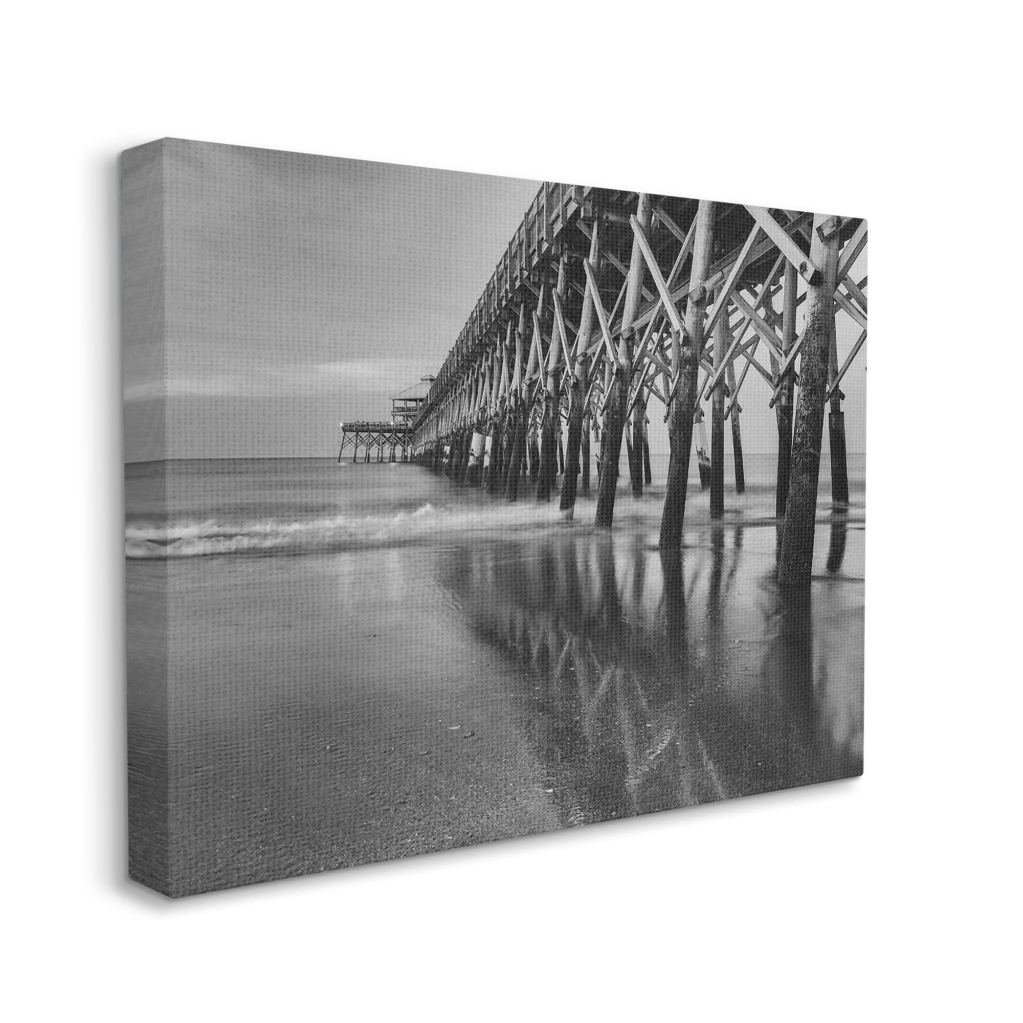 Stupell Industries Grayscale Ocean Photography Tall Water Bridge Dock Canvas Wall Art, 30 x 24, Design by Daniel Sproul