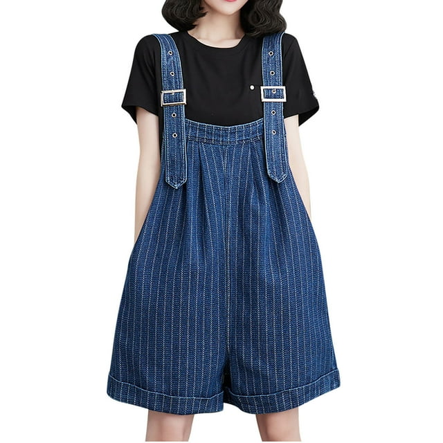 Timegard Denim Overalls for Women Adjustable Strap Loose Short Jean Rompers with Pockets Summer Fashion