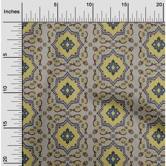 oneOone Organic Cotton Poplin Twill Fabric Floral Ikat Print Fabric By Yard 42 Inch Wide