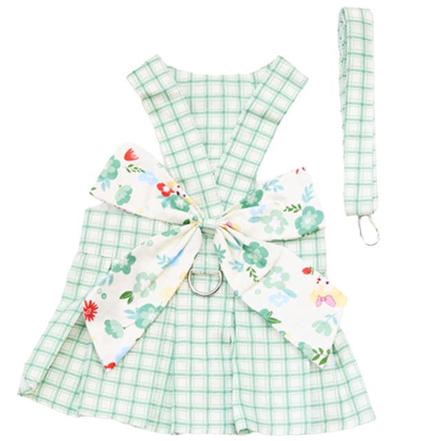 Bonito vestido a cuadros para perro, arnés y correa para perro pequeño, mediano, gato o niña (verde) XL