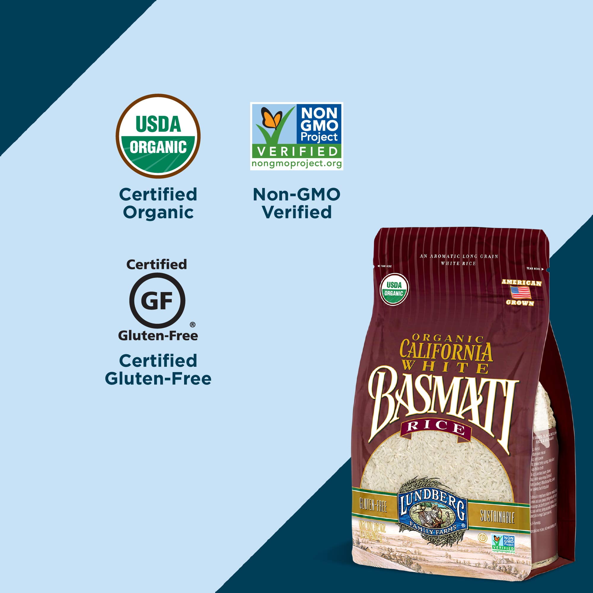 Lundberg Family Farms - Organic California White Basmati Rice, Pleasant Aroma, Fluffy Texture, Won't Clump When Cooked, Bulk Rice, Gluten-Free, Non-GMO, USDA Certified Organic, Vegan, Kosher (25 lb)