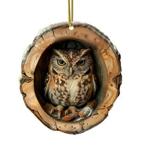 Christmas Forest Animal Decorations - 2D Acrylic Hanging Ornament for Xmas Tree, Hanging Owl Ornament for Animal Lovers Gift