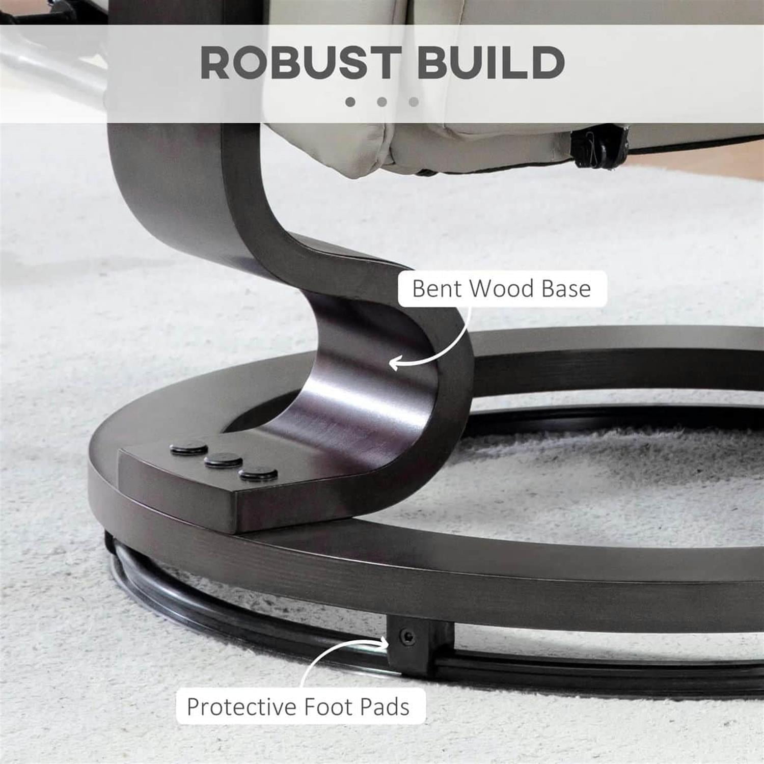 Demi Bonn 40" High-Back Faux Leather Swivel Recliner with Ottoman, Wood Base for Living Room, Stylish Home Relaxing Chair, Gray