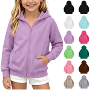Wilark Girls Fleece Hoodies Sweatshirts Size 5-12, Long Sleeve Casual Zip Up School Kids Fall Jackets with Pockets Purple