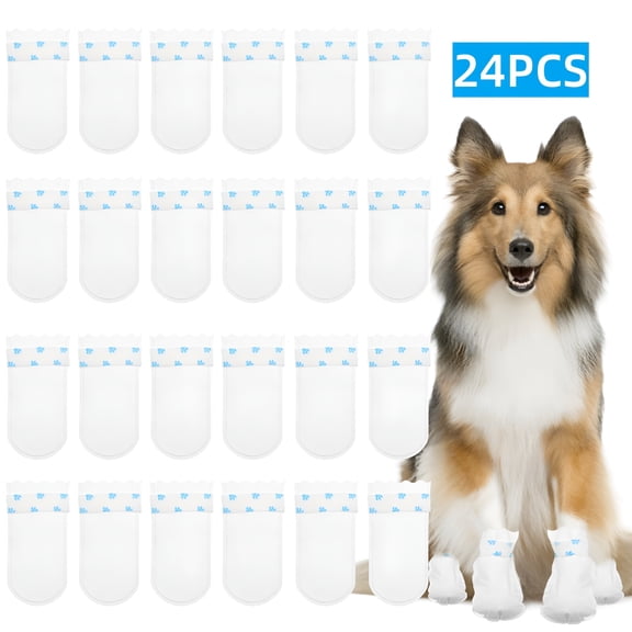 GASTROPOD 24 Pcs Disposable Dog Shoes,Dog Boots for Injured Paws Waterproof Disposable Dog Socks Paws Stop Licking with Self Adhesive Bandage Dog Shoes for Injured Paws for Indoor Outdoor Walking (L)