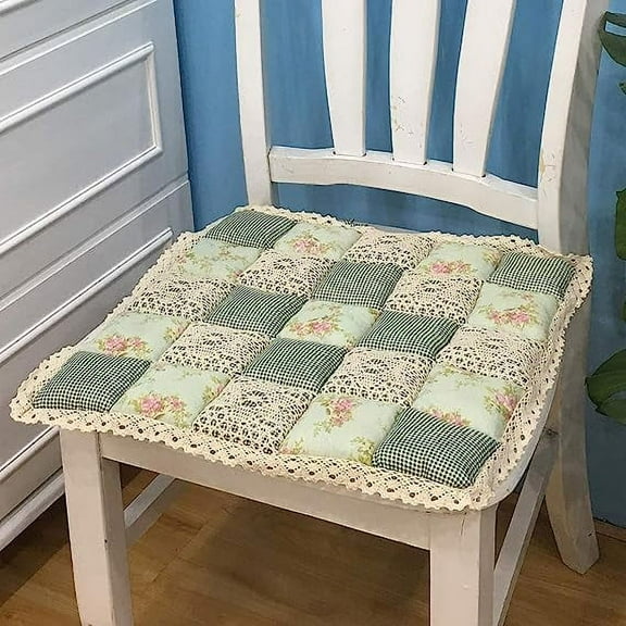 Nvzi Patchwork Chair Pad with Ties No Slip Lace Trim Chair Cushion Farmhouse Floral Print Kitchen Dining Seat Cushion (16"x16" , 4)