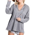 thumbnail image 1 of Women Drawstring V Neck Long Sleeve Side Split Hem Hooded Top, 1 of 4