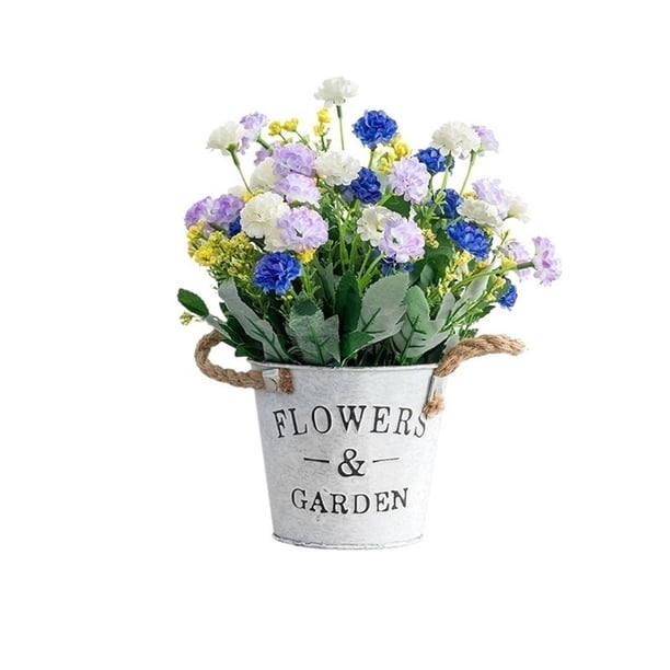 Arreglo floral de imitación de claveles falsos, plantas artificiales con maceta de hojalata