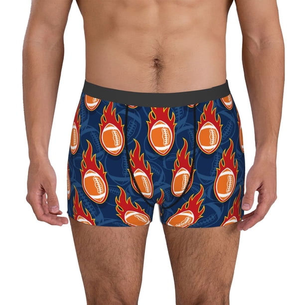 Balery American Football and Fire Flames Calzoncillos bóxer para hombre, ropa interior de algodón suave y transpirable con cinturilla de nailon-Medium