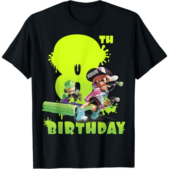 Splatoon T-shirt Splatoon Inkling 8th Birthday Green Splatter Portrait T-Shirt