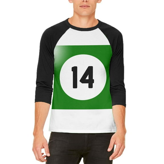 Halloween Billiard Pool Ball Fourteen Costume Mens Raglan T Shirt White-Black SM
