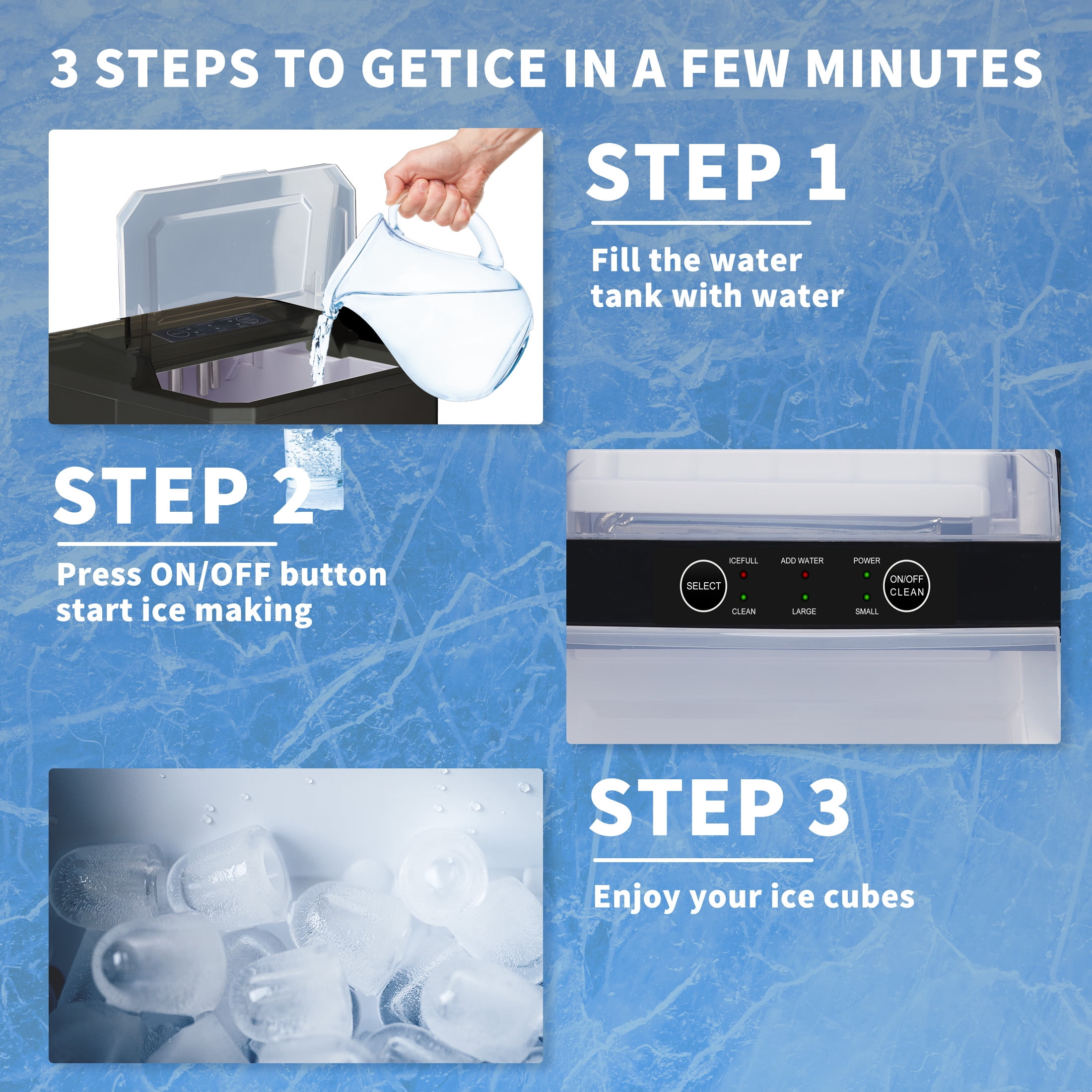 Ice Maker Machine Countertop 2 Ice Sizes,26.5 lbs in 24 Hrs,Self-clean,Portable Ice Maker 1.1L,for Home, Party, Office, Bar, RV