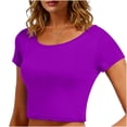 thumbnail image 2 of VSSSJ Crop Tops pour Femmes Manches Courtes Col Rond Extensible Chemise Décontractée Ajustée Solide Confortable Été Basique T-Shirts Courts Violet Taille Unique, 2 of 5