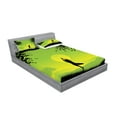 thumbnail image 2 of Ambesonne Nature Fitted Sheet & Pillow Sham Set, Sunset Sky in Forest, Queen, Green Black Yellow, 2 of 2