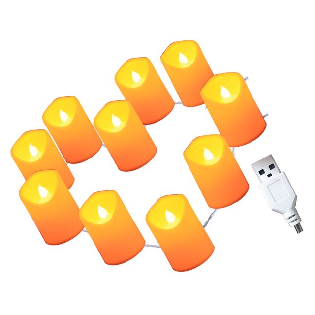 Kearding Luz LED de cadena de velas sin llama con luz blanca cálida Luz de cadena integrada Velas LED parpadeantes alimentadas por USB Decoración para Iluminación navideña Numero 3