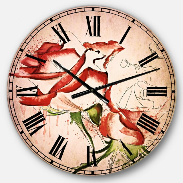 DesignArt Grande Horloge Murale Aquarelle Roses Rouges Fantastiques