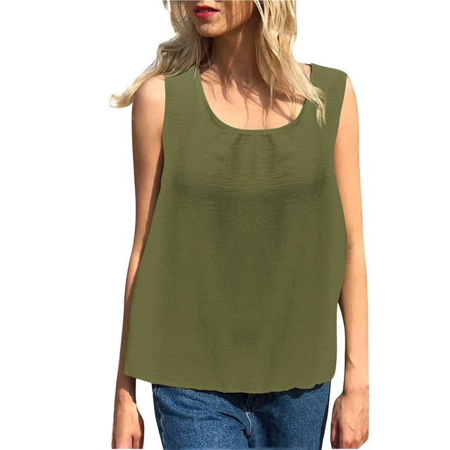 Chandail à Capuche Oversize pour Femmes Chandail Décontracté Col Rond Couleur Unie Sans Manches T-Shirt Col Rond Chandail en Molleton Grande Taille Vert Armée