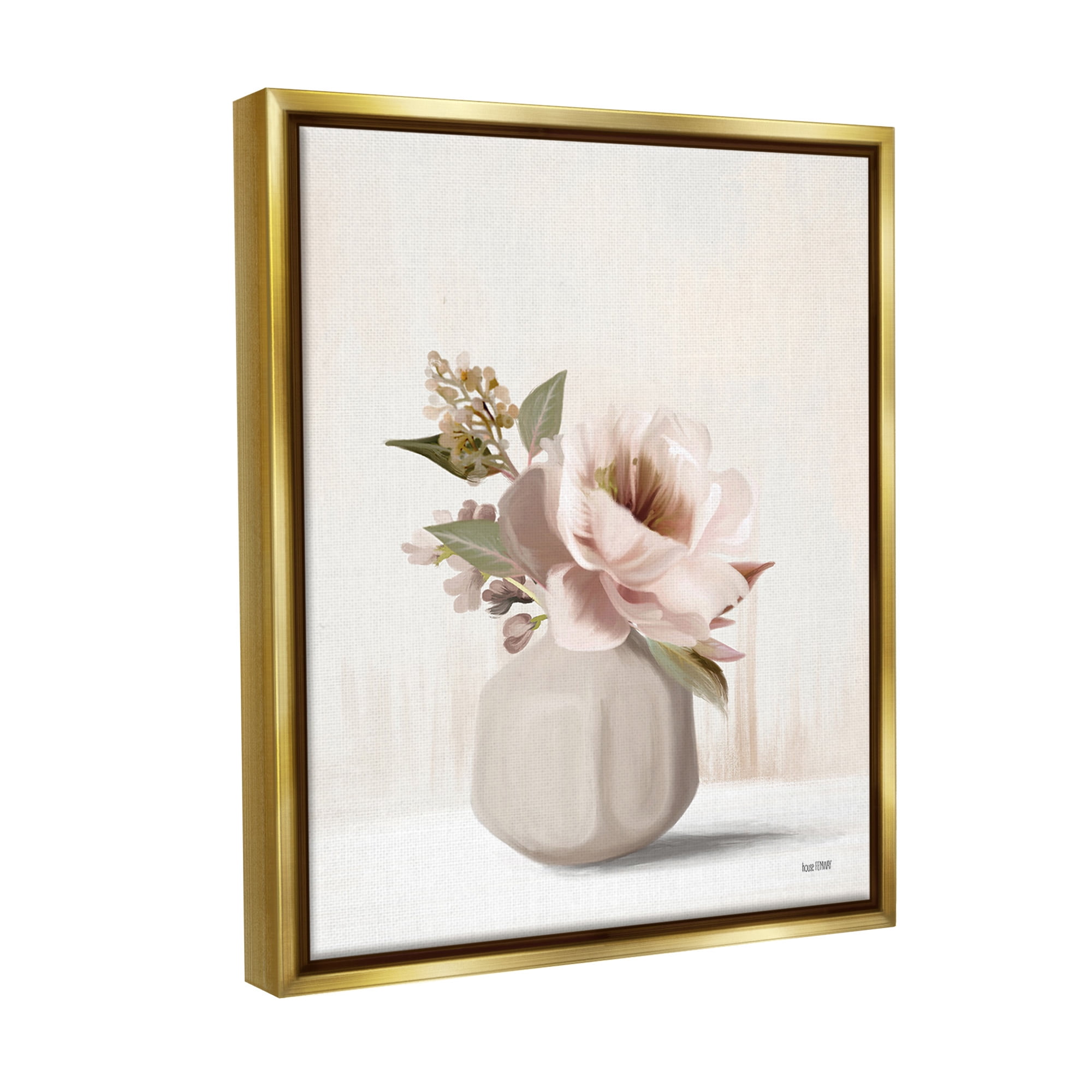 Stupell Industries Chic Bouquet in Vase Botanical & Floral Painting Gold Floater Framed Canvas Art Print Wall Art, 25 x 31