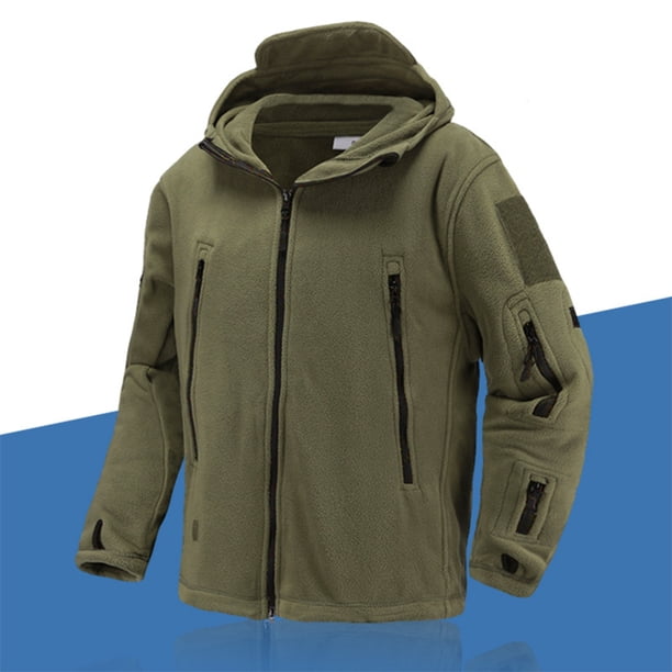 Chaqueta de exterior para hombre, cálida, suave, resistente al viento, con capucha de invierno, chaqueta polar para ciclismo, carrera, senderismo, OD verde XL
