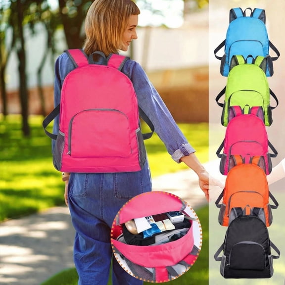 hulanddfd Backpack Foldable Waterproof Backpack with Front Zipper Pocket 12.6"x16.14"x4.72" Fluorescent Color Daypack for Camping Travel Hiking Gift for men and women Pink