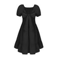 thumbnail image 4 of Oudiya Girls Tie Back Short Sleeve Ruffle Hem Off Shoulder Elegant Casual Summer Dresses, Black, 13-14Y, 4 of 8