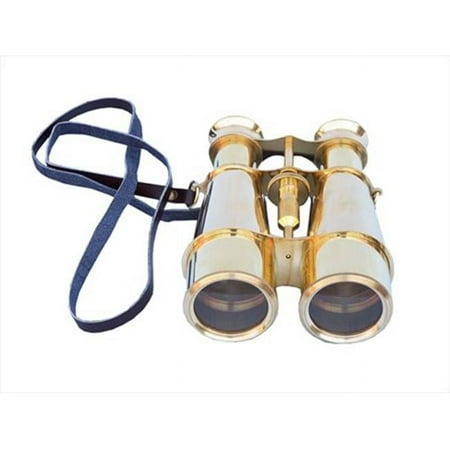 Captains Solid Brass Binoculars With Leather Case 6 in. Telescopes Decorative Accent