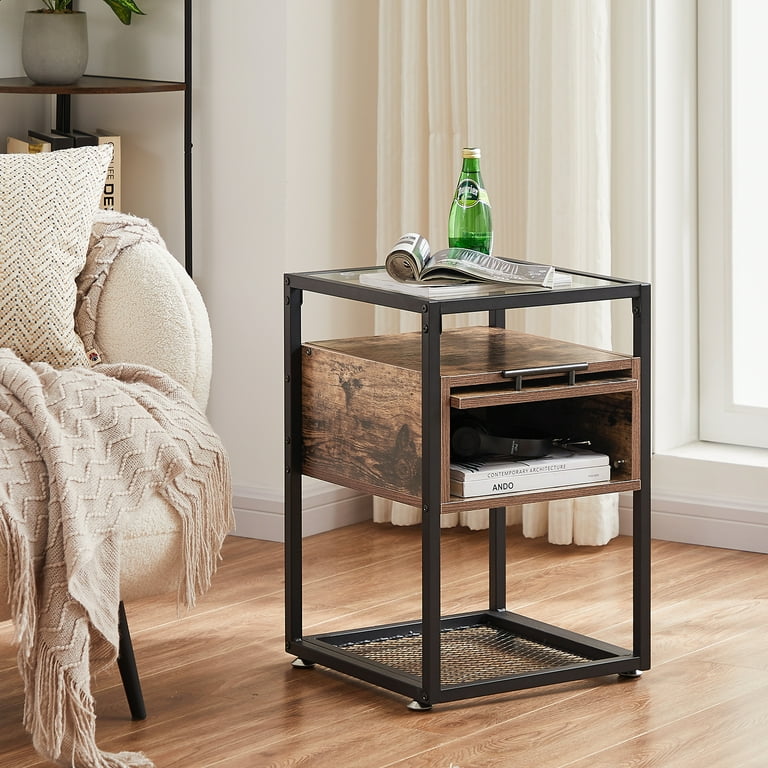 Glass side deals table for bedroom