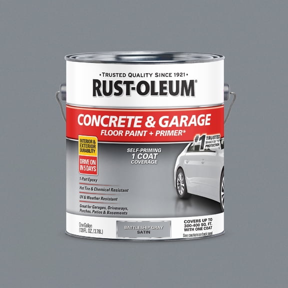 Battleship Gray, Rust-Oleum Concrete and Garage Floor Satin Paint & Primer-225380, 1 gal