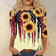 thumbnail image 2 of 4th of July Shirts Women Plus Size 3/4 Sleeve T Shirts Casual Red White and Blue Print Tops USA 250th Anniversary Celebration Party Pullover Independence Day Patriotic Crew Neck Blouses Sky Blue L, 2 of 6