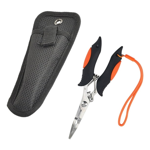 fishing pliers,Fishing Pliers Hook Remover Freshwater Saltwater,Stainless  Steel Fish Hook Removing Pliers Tool,Line Cutter with Sheath and Lanyard  Nonslip,Split Rings Pliers for Fishing Orange 