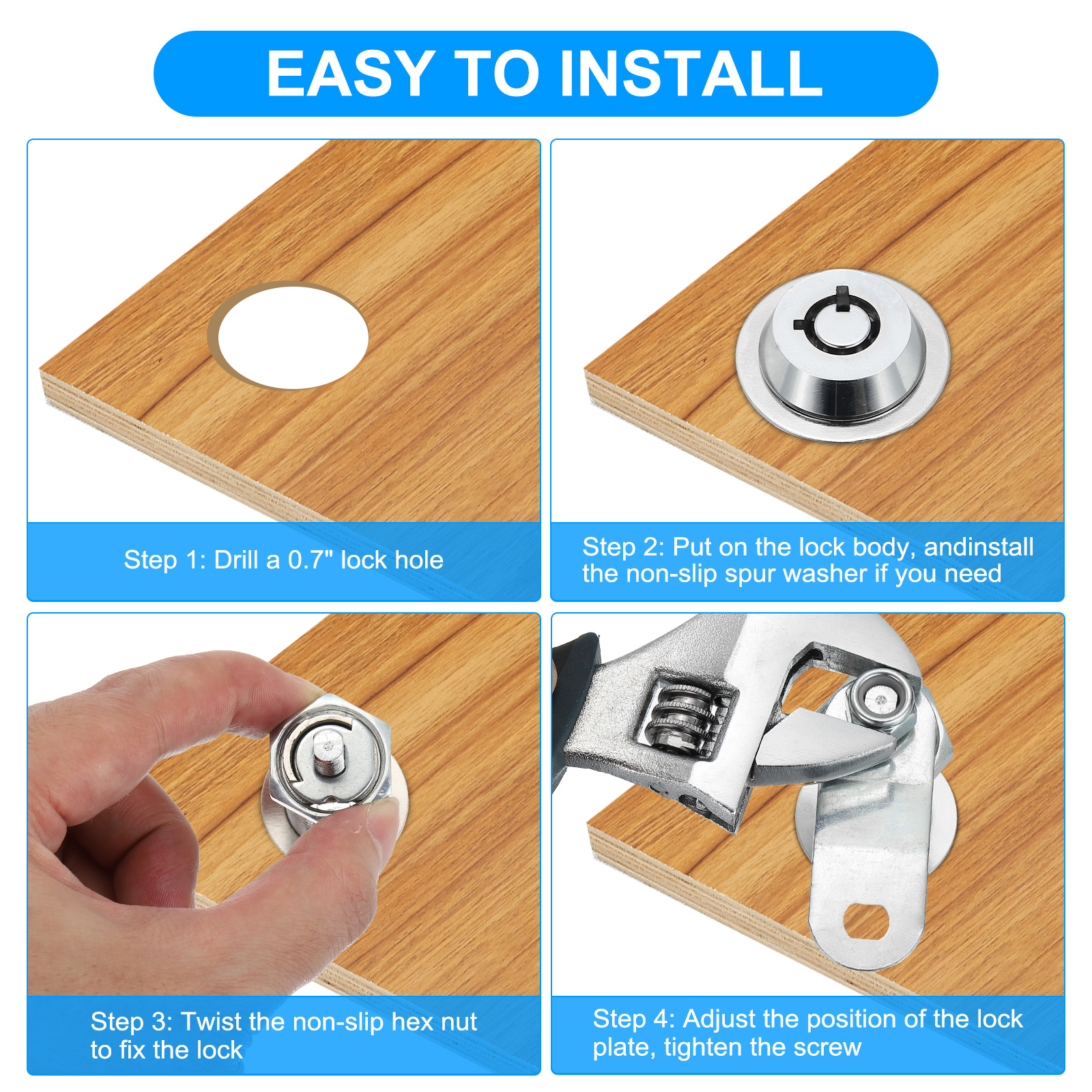 1/8 Inch Cabinet Locks with Iron Key, Cam Replacement Lock Cylinder Toolbox Lock Keyed Alike, Silver 3 Pack