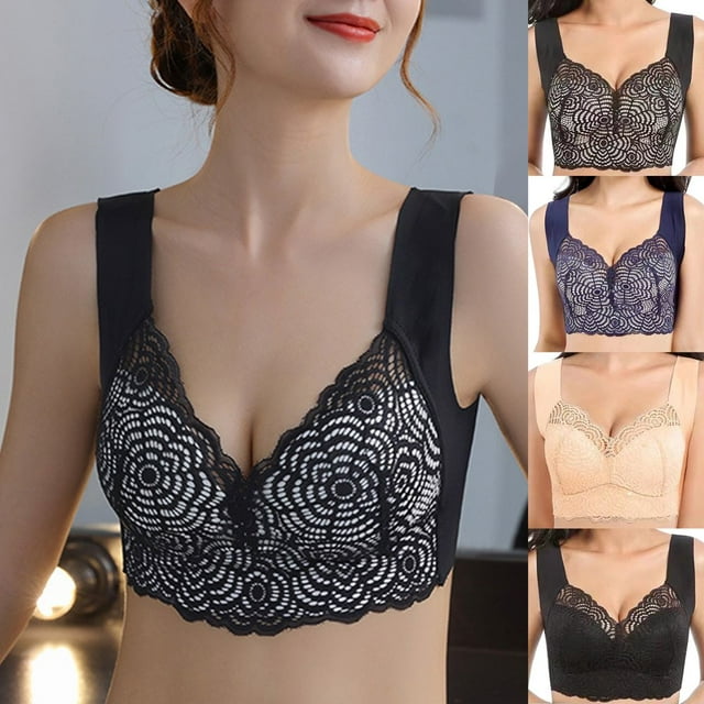 CNKOO Seamless Pads Wire Free Beauty Back Lady Bra Lace Net Wide Shoulder Straps Vest Bra Skin Color 3XL