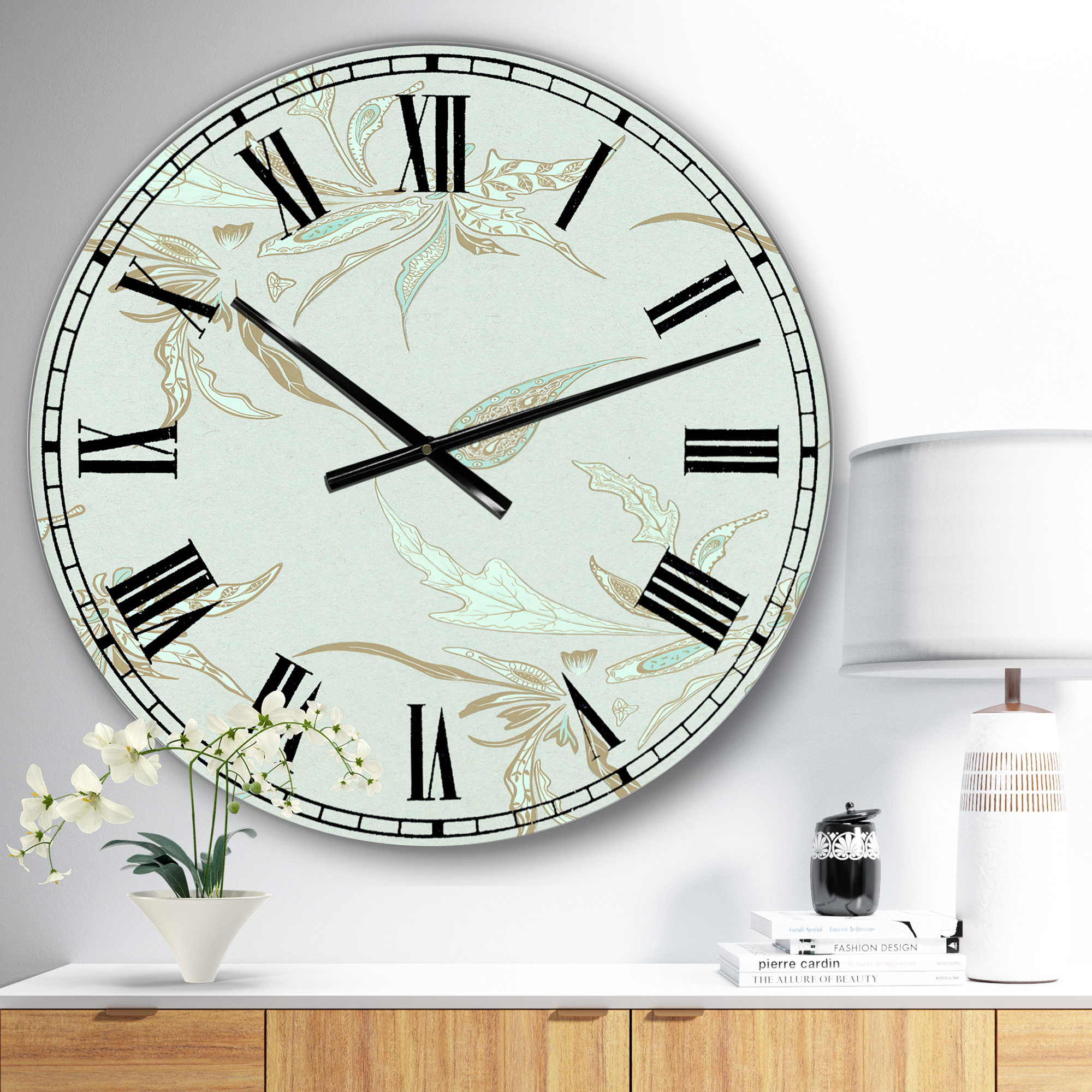 Designart Oversized Green Analog Round Cottage Modern Wall Clocks, CLM25512-C23