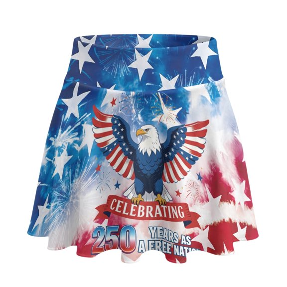 HELLHERO Built-in Shorts Tennis Skirt, American Bald Eagle Pattern 2 Side Pockets Workout Golf Skirts for Vacation Daily Wear Yoga