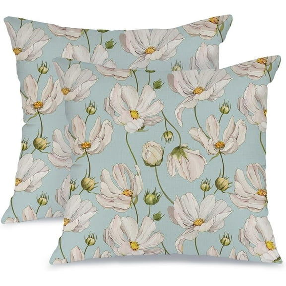 Spring Pillow Covers 18x18 Set of 2,Flowers Decorations Seasonal Farmhouse Summer Pillow Case Decor for Sofa Couch (Blue) AA484-18-2