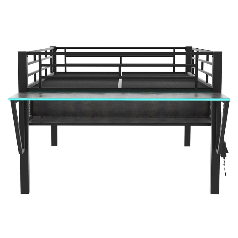 Euroco Full Loft Bed with Desk, LED Light and Storage, Black photo 7